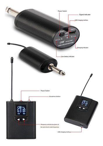 Uhf Inalámbrico Lavalier Micrófono Auricular Lapel Mic Usb