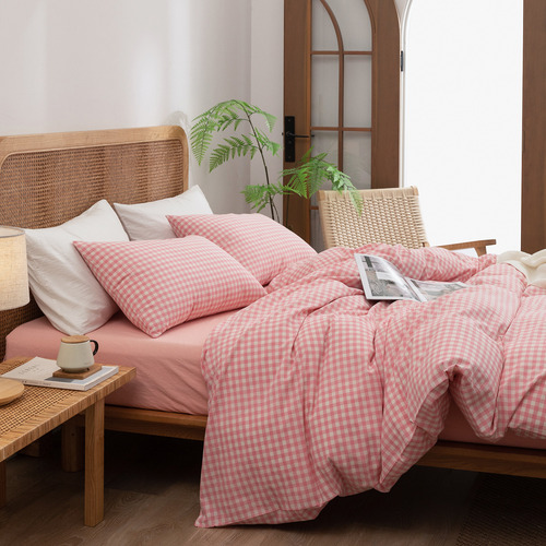 Funda De Edredón A Cuadros Rosa Claro, 220 X 240 Cm, Cama