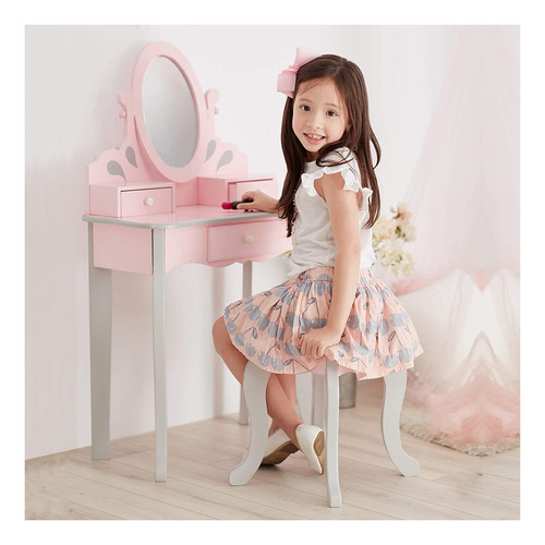 Teamson Kids Vanity, Juego De Tocador Para Niñas Con Espejo