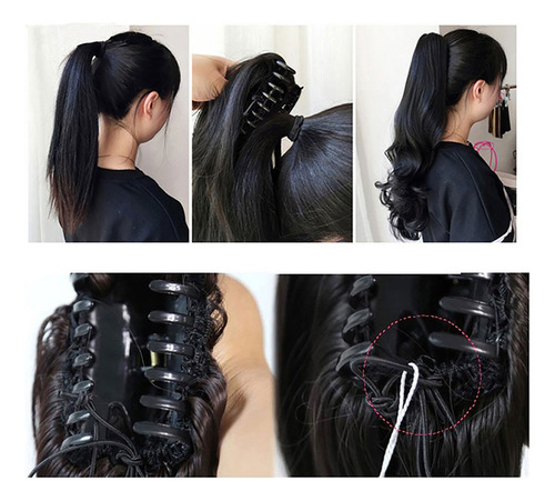 Extensiones De Coleta Onduladas Con Clip De Garra Grande Color Negro