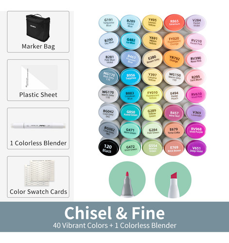 Conjunto Clr De 40 Marcadores Fine Chisel Ohuhu Pen Oahu Alc