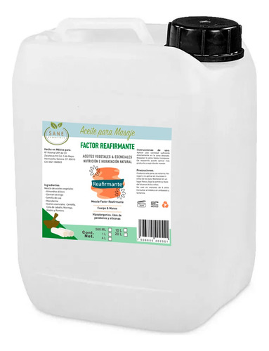 Aceite Para Masajes Reafirmante 10 Lts Con Dosificador Sane