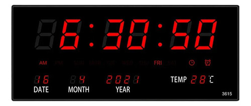 Reloj De Pared Digital De 36 X 15 X 2,8 Cm, 4 Alarmas, Suena