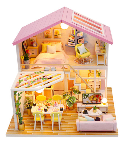 Miniatura Model Sweet Wooden Light Diy Dollhouse Time Music