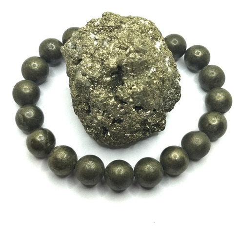 Pulseira Pirita Contas 10mm Pedras Naturais Dourada Original