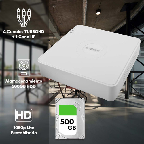 Epcom Dvr 4 Canales Turbohd + 1 Canal Ip 1080p Lite Pentahibrido Con 1 Bahía De Disco Duro 1 Canal De Audio Y Salida Full Hd + 500gb Hdd