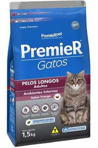 Ração Premier Pet Gatos Amb Inter Pelos Longos Adultos 1,5kg