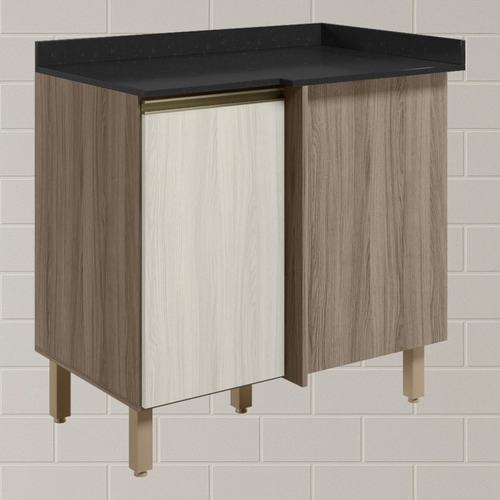 Balcão Com Tampo Canto Reto Mdf Kali 12227 Carvalho Toq Bianco Nicioli