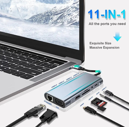 Adaptador Hub 4k 11 En 1 Usb-c Multipuertos 1000mbps