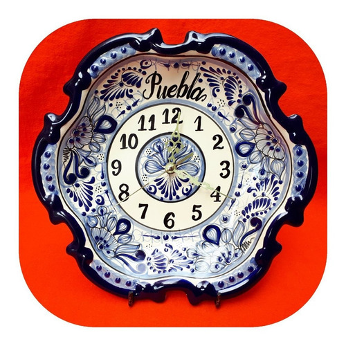 Imagen 1 de 2 de Reloj De Talavera Poblana De 30 Cm Barroco Azul  Puebla     