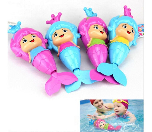 Muñeca Sirena Bebe Para Pileta Agua Baño A Cuerda 19 Cm