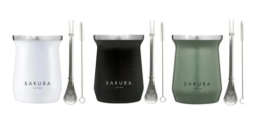 Imagen 2 de 10 de Mate De Metal Original Sakura Acero Inoxidable Con Bombilla