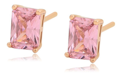 Aretes Oro 18k Lam Broquel Rosa Mujer Regalo Diamante Ruso