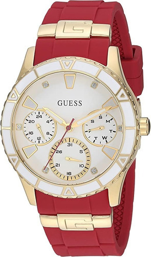 Guess ® Reloj Dama Deportivo Blanco Rojo 38mm U1157l2 Dht Color del bisel Blanco con dorado