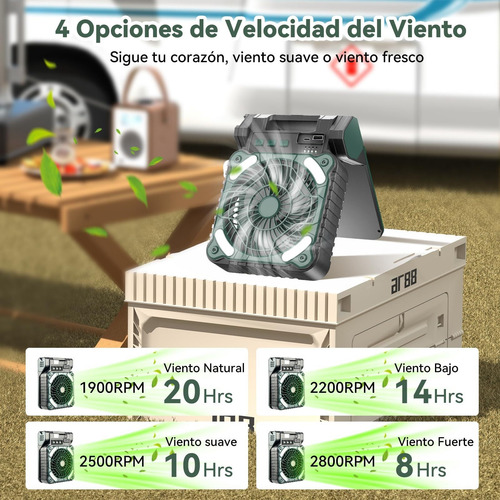 Ventilador Portátil Solar Y Usb Recargable 7800mah Con Led
