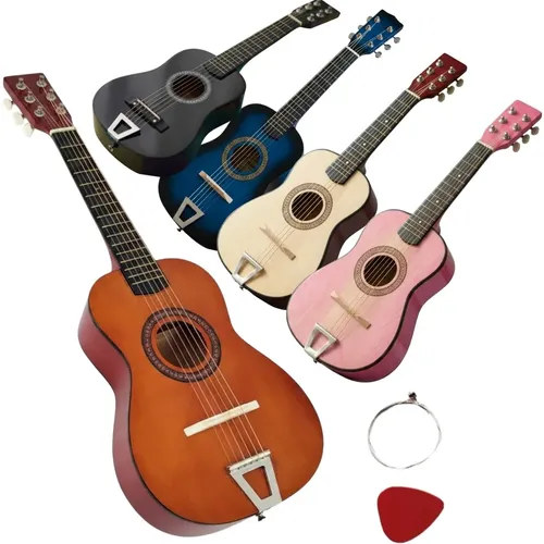 Mini Violão Infantil HK9 Brinquedo de Madeira com Palheta