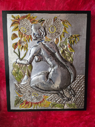 Cuadro Repujado Del Desnudo Con Girasoles, 1946 Diego Rivera Plateado Negro