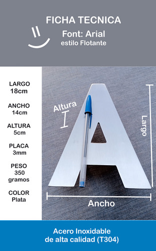 Numeros Para Casa 18cm Flotados Acero Inoxidable Uso Rudo Plateado / A - Letra