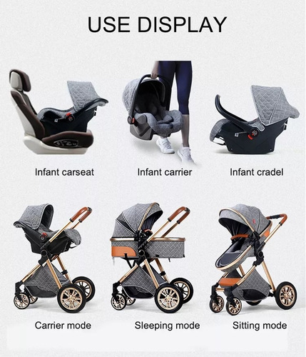 Imagen 4 de 5 de Coche De Bebé 3 En 1 Con Portabebé Cochecito De Lujo