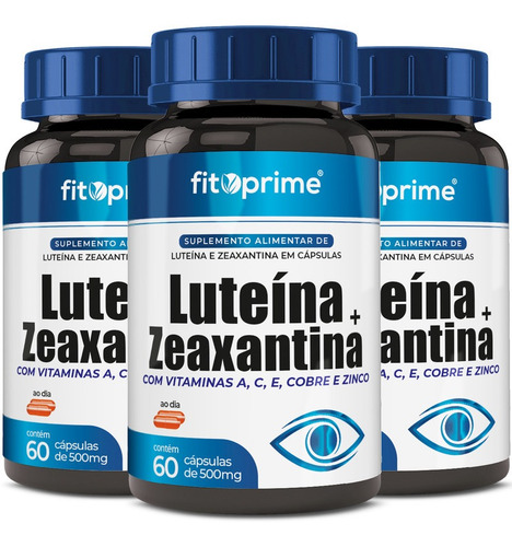 Imagem 1 de 4 de Kit 3 Luteína + Zeaxantina Vitaminas A C E Cobre Zinco 60cps