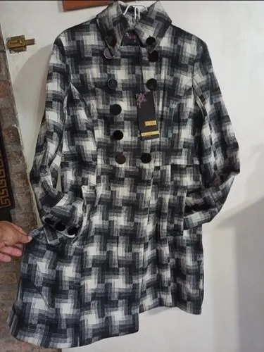 Saco Tapado Cuadrille Cuadros Negro Gris Cruzado Abotonado S