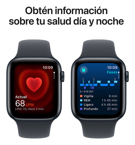 Apple Watch SE GPS • Caja de aluminio color medianoche de 44 mm • Correa deportiva color medianoche - M/L - Excelente (Reacondicionado)