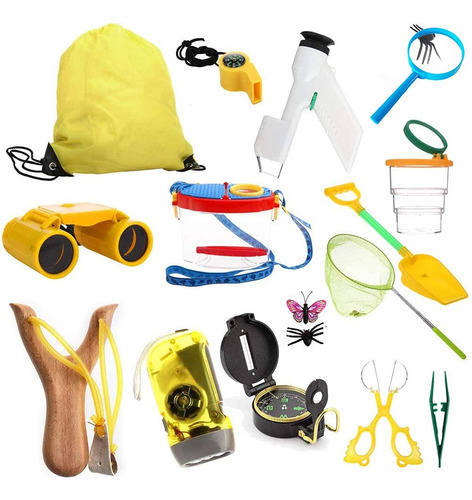 Kit De Aventura Niños 16 Prismáticos Brújula Linterna Lupa M