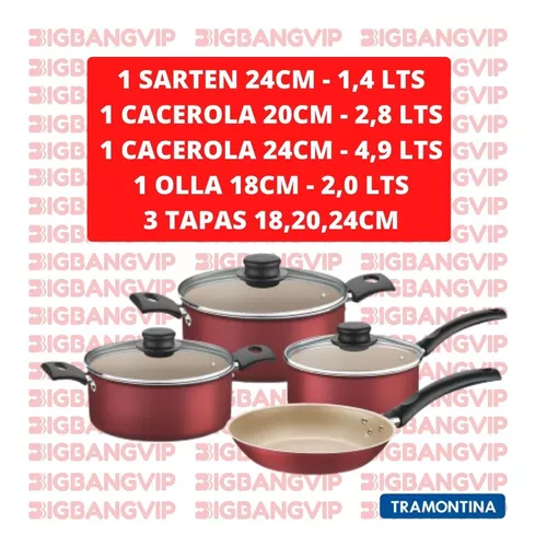 Bateria De Cocina Tramontina Ollas Teflon Cacerola Sarten 7p