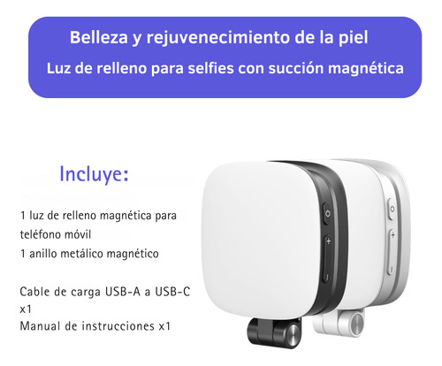 Luz Led Para Celulares Magnética + Espejo, Luz Para Selfie. Negro