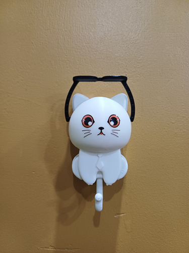 Porta Llaves Gato Cool Movimiento Lentes Deco Gatito Top Blanco