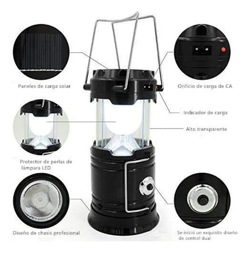 Lampara Recargable Solar Led Colgante De Campismo 3 En 1