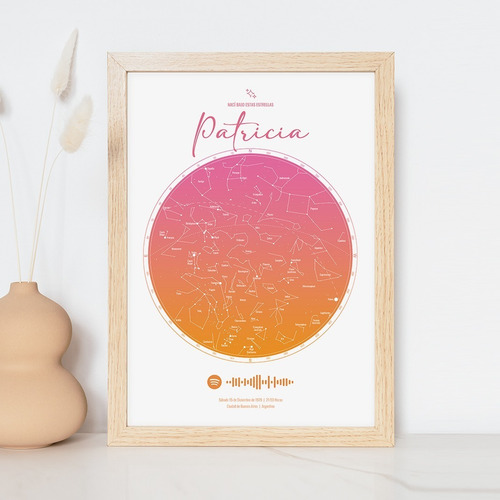 Imagen 2 de 5 de Cuadro Box Mapa Estelar Estrellas Spotify - Naranja Y Rosa