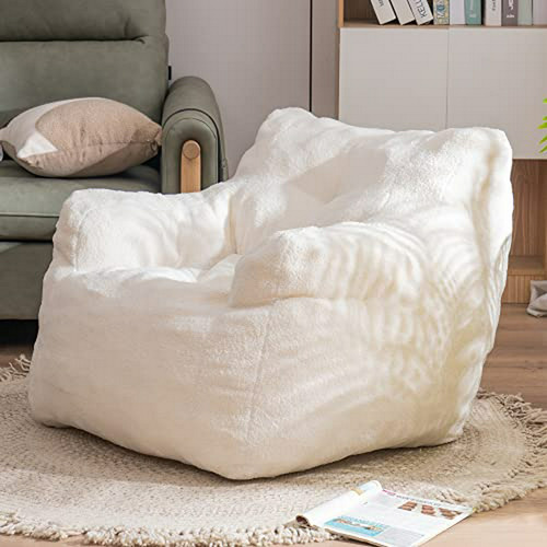 Sillón De Espuma Suave Blanco, Tela De Peluche Teddy, Marfil