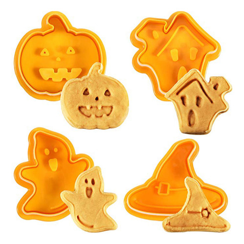 Juego De 4 Cortadores De Émbolo 3d For Halloween, Sellos Pa