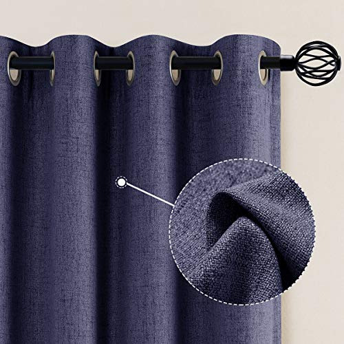  Linen Textured Blue Drapes Grommet Top 63 Inch Length ...