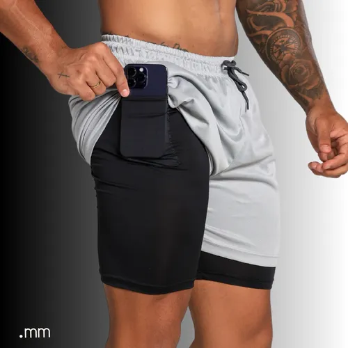 Bermuda Dupla Masculina Compreensão 2 Em 1 Short Esporte