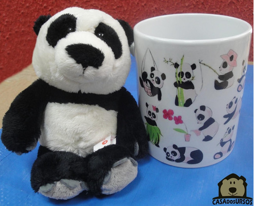 Caneca Namorada Cute De Porcelana 330 Ml + Urso Panda 15cm