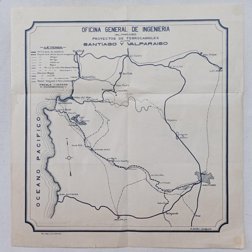Ferrocarriles Mapa Proyectos Entre Santiago Valparaiso 1915