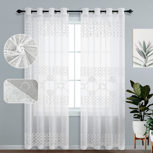 Cortina Blanca Translúcida Bordada 230x135 Cm 1 Pza Blanco