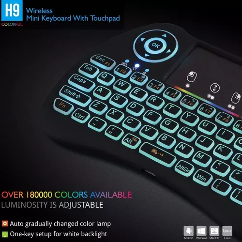  Mini teclado inalámbrico, teclado táctil con teclado multimedia  retroiluminado de 2,4 GHz USB recargable de mano teclado de control remoto  para Smart TV, IPTV, PS4, PC, Pad (negro) : Electrónica