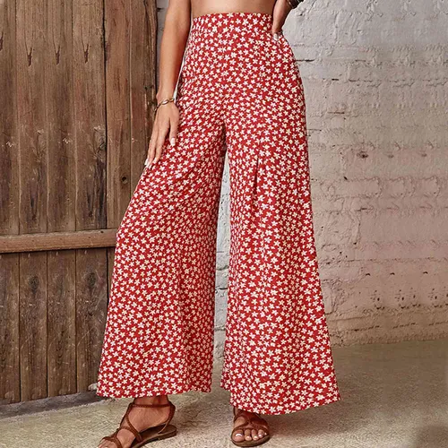 Pantalones Flojos Florales Para Mujer, Pernera Ancha, Cintur