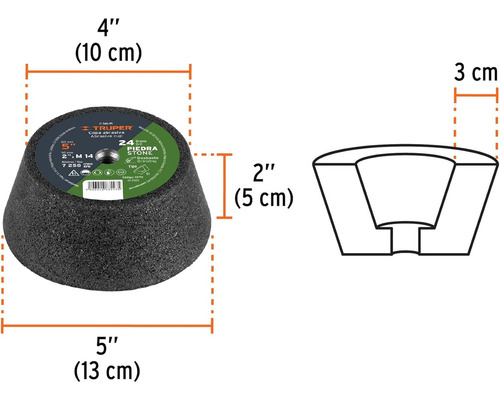 Copa Desbaste 5'' Esmeril M14 Grano 24 Piedra Truper 13791