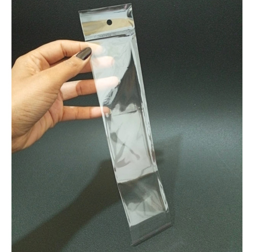 500 Un Saco Plástico Transparente 5x22 Com Furo Aba Adesiva