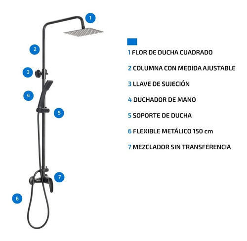 Imagen 7 de 10 de Columna De Ducha Exterior Monocomando Flor Cuadrada Duchador