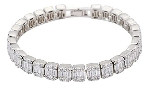 Pulsera De Tenis De Moissanita Baguette Para Hombre, Oro 18k