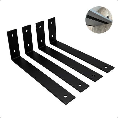 4 Mão Francesa Invertida 25cm Ferro Aço Suporte Preta