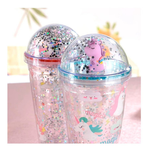 Vaso Acrilico 650ml Unicornio Tapa Y Popote Bebidas Kawaii