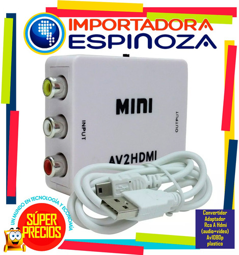 Imagen 2 de 3 de Convertidor Adaptador Rca A Hdmi (audio+video) Av1080p