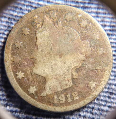 Moneda Liberty Nickel V Cents 1912, 5 Centavos Usa. 
