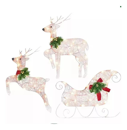 Juego De 3 Adornos Navideños De Alce Con Iluminación Led